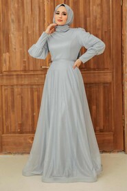  Long Grey Modest Bridesmaid Dress 56721GR - 1