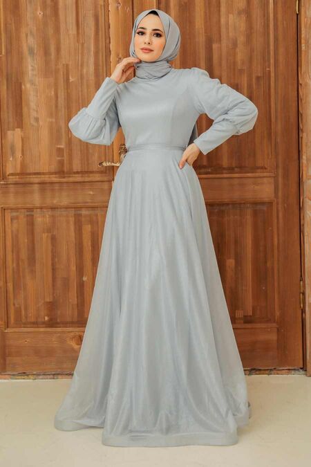 Long Grey Modest Bridesmaid Dress Gr Neva Style Com