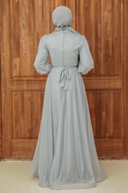  Long Grey Modest Bridesmaid Dress 56721GR - 2