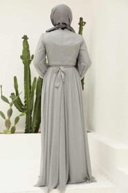  Long Grey Modest Wedding Dress 55410GR - 2