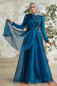  Long Indigo Blue Hijab Engagement Dress 3824IM - 1