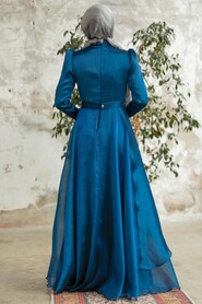  Long Indigo Blue Hijab Engagement Dress 3824IM - 3