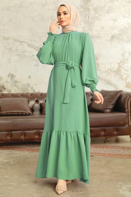  Long Mint Hijab Dress 5972MINT - NEVA STYLE