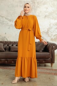  Long Mustard Hijab Dress 5972HR - 2