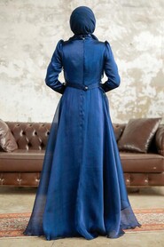  Long Navy Blue Hijab Engagement Dress 3824L - 5
