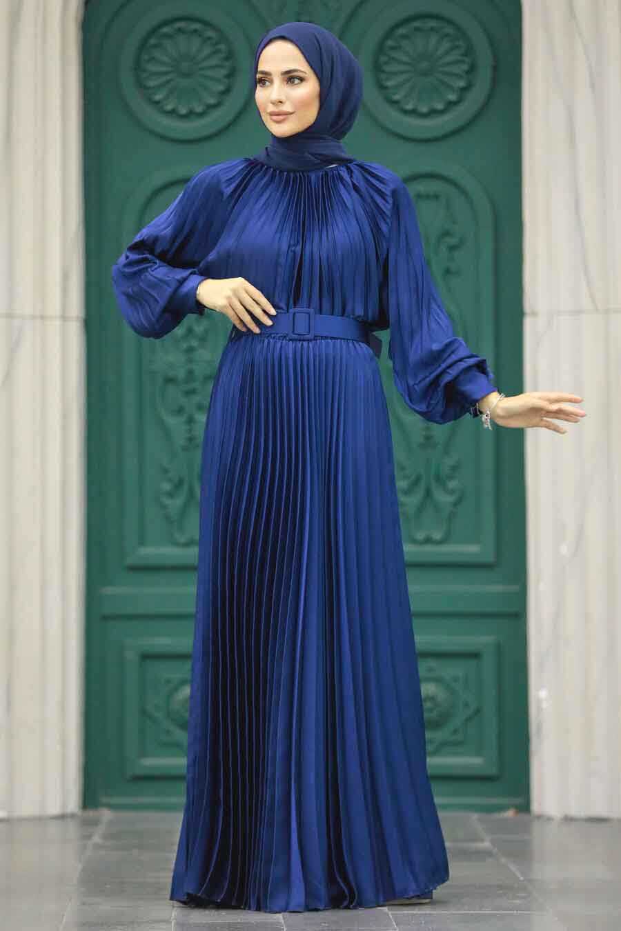 Neva Style - Long Navy Blue Islamic Clothing Dress 41204L