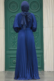 Neva Style - Long Navy Blue Islamic Clothing Dress 41204L - Thumbnail