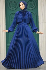 Neva Style - Long Navy Blue Islamic Clothing Dress 41204L - Thumbnail