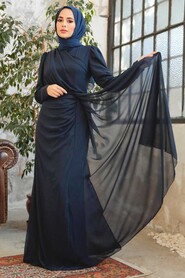  Long Navy Blue Islamic Wedding Dress 5736L - 1