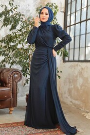  Long Navy Blue Islamic Wedding Dress 5736L - 2