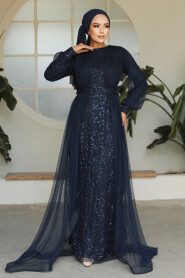  Long Navy Blue Modest Bridesmaid Dress 56291L - 2