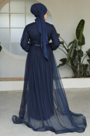  Long Navy Blue Modest Bridesmaid Dress 56291L - 3