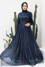  Long Navy Blue Modest Bridesmaid Dress 56721L - 1