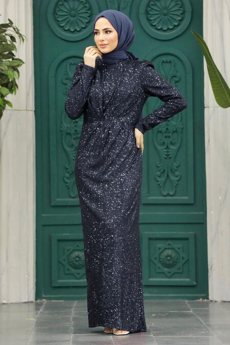  Long Navy Blue Modest Wedding Dress 3976L - NEVA STYLE