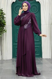  Long Plum Color Hijab Prom Dress 25838MU - 2