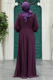  Long Plum Color Hijab Prom Dress 25838MU - 3