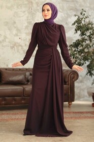  Long Plum Color Islamic Wedding Dress 5736MU - 1