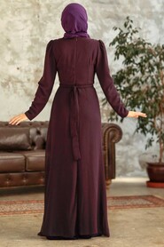  Long Plum Color Islamic Wedding Dress 5736MU - 4