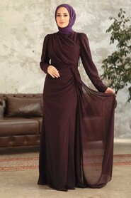  Long Plum Color Islamic Wedding Dress 5736MU - 3
