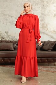  Long Pomegranate Flower Hijab Dress 5972NC - 2