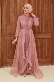  Long Powder Pink Modest Bridesmaid Dress 56291PD - 2