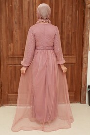  Long Powder Pink Modest Bridesmaid Dress 56291PD - 3