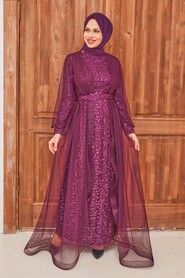  Long Purple Modest Bridesmaid Dress 56291MOR - 1