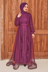  Long Purple Modest Bridesmaid Dress 56291MOR - 2