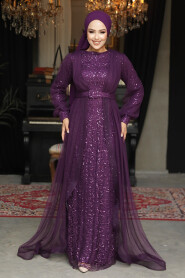  Long Purple Modest Bridesmaid Dress 56291MOR - 2