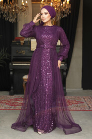  Long Purple Modest Bridesmaid Dress 56291MOR - 3