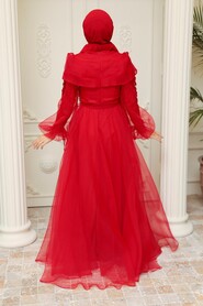  Long Red Hijab Evening Dress 22331K - 4