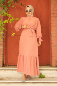  Long Salmon Pink Hijab Dress 5972SMN - 2