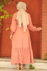  Long Salmon Pink Hijab Dress 5972SMN - 3