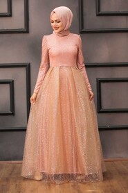  Long Salmon Pink Hijab Bridesmaid Dress 36501SMN - 1