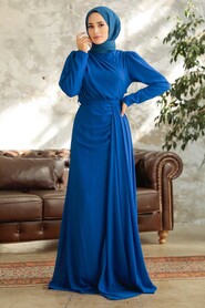  Long Sax Blue Islamic Wedding Dress 5736SX - 1