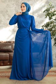  Long Sax Blue Islamic Wedding Dress 5736SX - 2