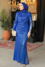  Long Sax Blue Modest Wedding Dress 3976SX - 1