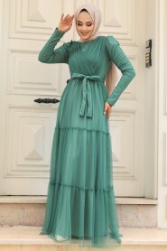  Long Sleeve Almond Green Muslim Evening Dress 55621CY - 2