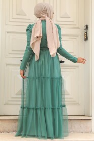  Long Sleeve Almond Green Muslim Evening Dress 55621CY - 3