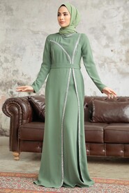  Long Sleeve Almond Green Muslim Evening Gown 37261CY - 2