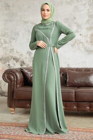  Long Sleeve Almond Green Muslim Evening Gown 37261CY - 1