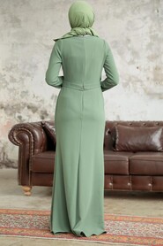  Long Sleeve Almond Green Muslim Evening Gown 37261CY - 3