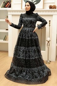  Long Sleeve Black Islamic Dress 875S - 1