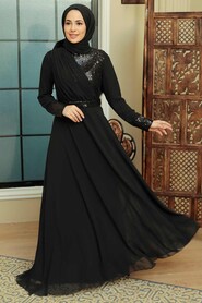  Long Sleeve Black Muslim Bridal Dress 5793S - 1