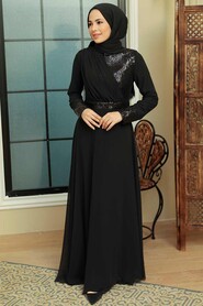  Long Sleeve Black Muslim Bridal Dress 5793S - 3