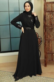  Long Sleeve Black Muslim Bridal Dress 5793S - 2