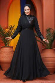  Long Sleeve Black Muslim Bridal Dress 5793S - 1