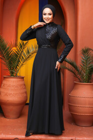  Long Sleeve Black Muslim Bridal Dress 5793S - 2