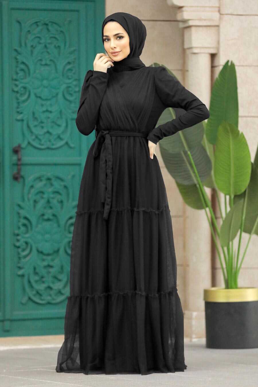 Neva Style - Long Sleeve Black Muslim Evening Dress 55621S