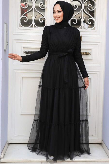  Long Sleeve Black Muslim Evening Dress 55621S - NEVA STYLE
